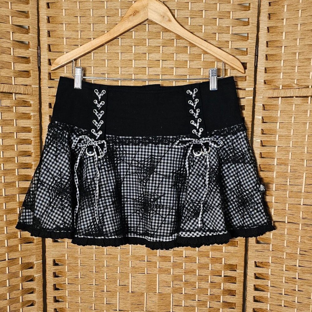 Tripp NYC Black White Gingham Spider Web Mini Skirt M